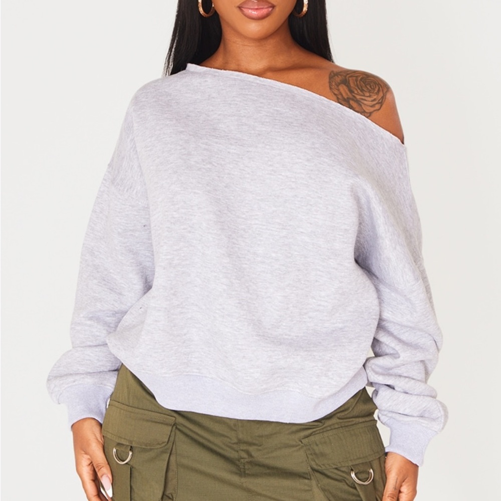 Women's Off-Shoulder Light Gray Sweater
